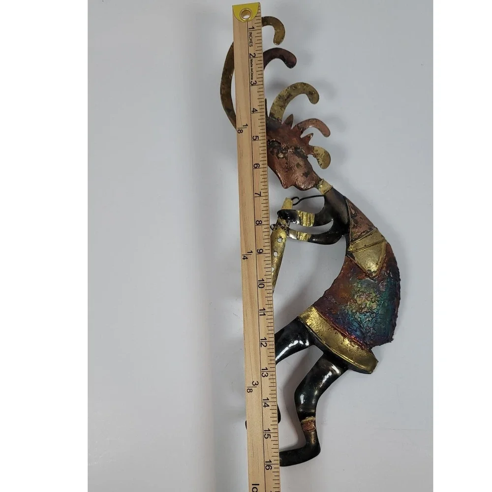 Vintage Kokopelli Metal Wall Art Southwestern Flute Player Copper Gold Tone 15in